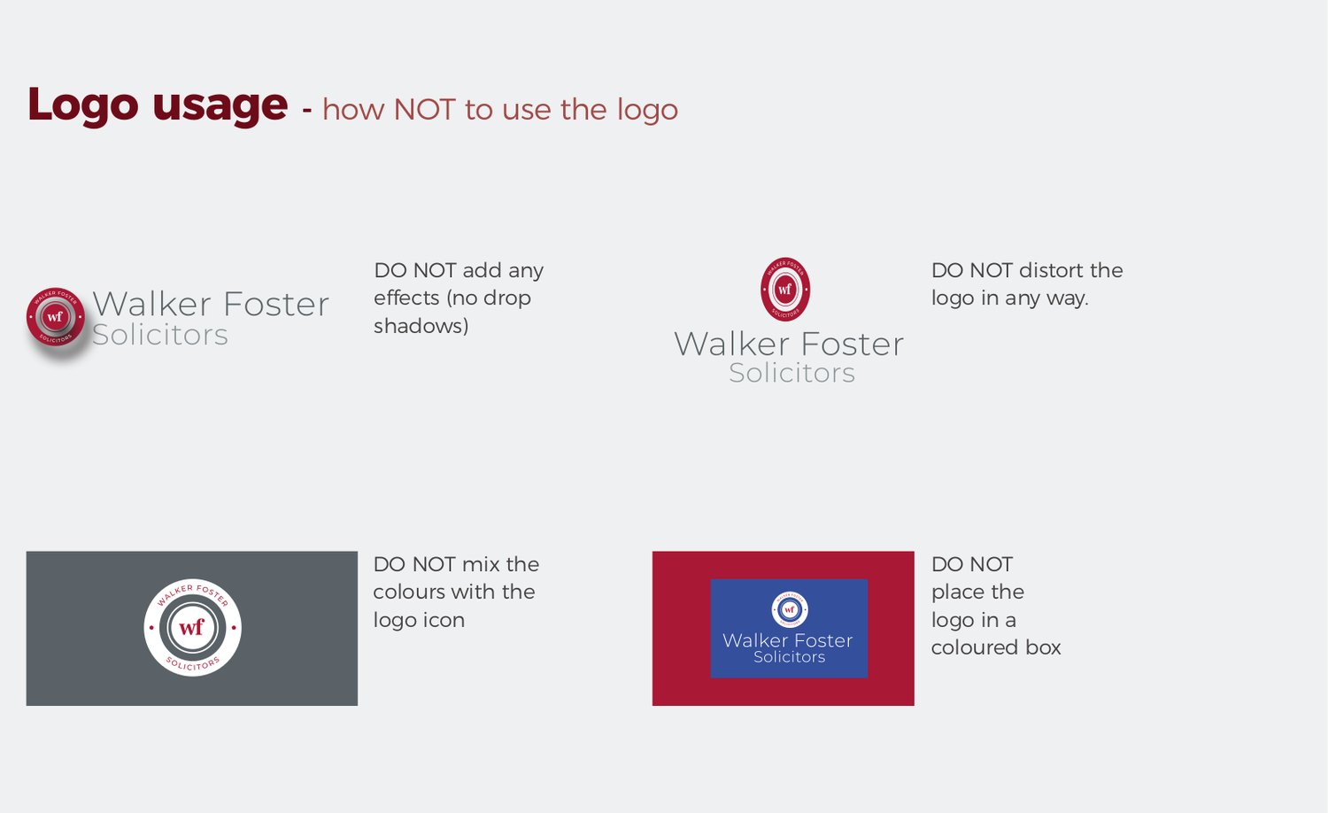 The four most common misuses, taken from the Brand Book.